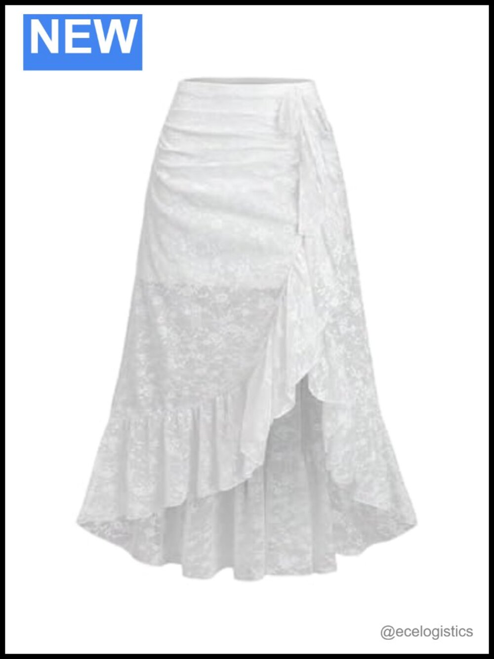 Sheer Lace Midi Skirt Ruffle High Low Asymmetrical Flowy Concert Outfit